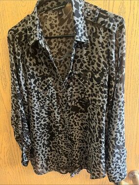 Rock & Republic Black and Gray Leopard Print Button-Down Shirt